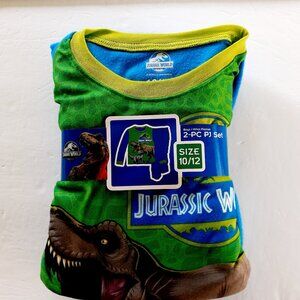 Boys Jurassic World Pajamas 2 Piece Set Fleece Shirt Pants Dinosaur 10-12 New